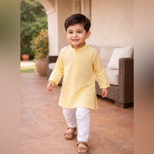 Boys Eid butter yellow Embroidered kurta | Ready To Ship| Size 2T